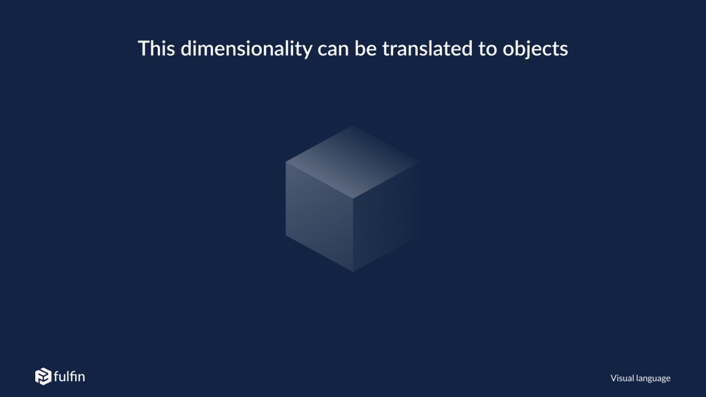 Dimensional cube translating the logo language