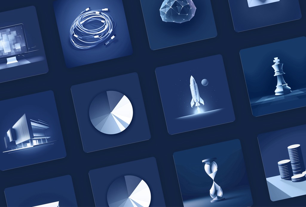 Grid of Fulfin 3D icon illustrations